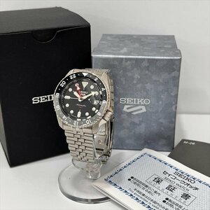 SEIKO セイコー 5スポーツ GMT 4R34-00A0 メンズ AT オート 腕時計 裏スケ SS デイト 4針 ブラック 黒文字盤 自動巻 稼働 箱 保証書 美品