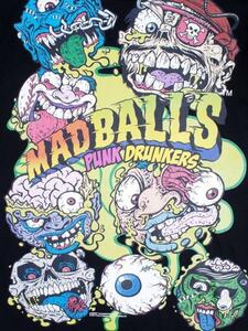 一撃落札★PUNK DRUNKERS★MADBALLS★めーいっぱい★Tシャツ★黒★S★パンクドランカーズ★マッドボール★モンスター★ホラーボール★