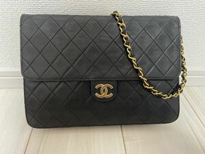 シャネル CHANEL マトラッセ チェーン ショルダーバッグ ラムスキン ブラック プッシュロック