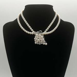 【MIKIMOTO】ミキモト　ダイヤパールネックレスブローチ