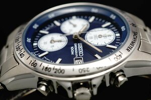 1円～ 1スタ セイコー 正規品 海外モデル SEIKO 逆輸入 ネイビー&ホワイト 1/20秒 クロノグラフ 新品 タキメーター腕時計 100ｍ防水