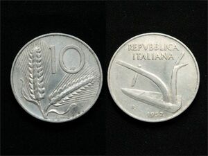 【イタリア】 1952年 R 10リラ Lire アルミ貨 麦 農工具　プラウ