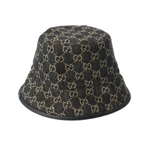 【1円開始】銀蔵 中古 GUCCI グッチ バケットハット 帽子 GG柄 サイズM ネイビー系 GGデニムキャンバス ハット ランクA