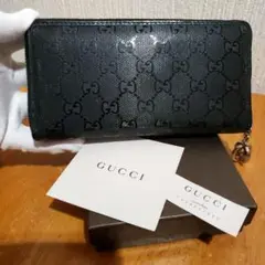 週末価格　グッチ希少チャーム付き　GUCCI　インプリメ　ＰＶＣ長財布　ブラック