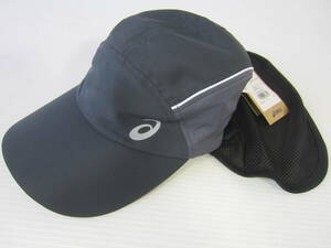 新品◆アシックスasics キャップ 帽子 日除けシェード付き シールド Mサイズ 黒 ランニング ジョギング ウォーキング スポーツ ゴルフ / L