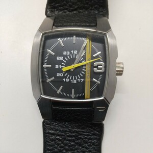 y020803t DIESELディーゼル DZ-1089 メンズ 腕時計 アナログ 2針 シルバー ブラック文字盤 レザーベルト 
