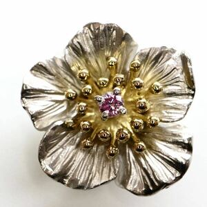 《Pt900/K18天然ピンクダイヤモンドフラワーモチーフペンダントトップ》A 約5.7g 0.05ct pendant jewelry ジュエリー EB9/ED2