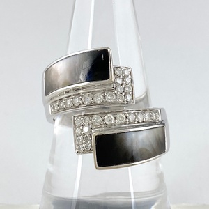 メレダイヤ デザインリング WG ホワイトゴールド 指輪 シェル リング 19.5号 K18 WG ダイヤモンド メンズ 【中古】