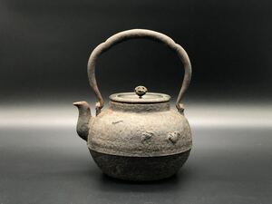 煎茶道具 鉄瓶 釜師 龍文堂造 銅蓋 小振 蝙蝠 時代物 