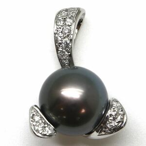 良質!!◆Pt900 天然ダイヤモンド/南洋黒蝶真珠ペンダントトップ◆M 約5.9g 0.20ct パール pearl diamond pendantジュエリー EB6/EB7