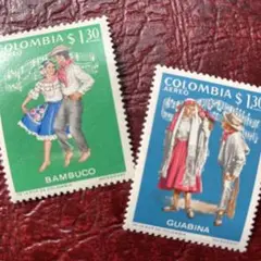 50865現品限り　外国切手未使用　コロンビア発行コスチューム1種揃x2