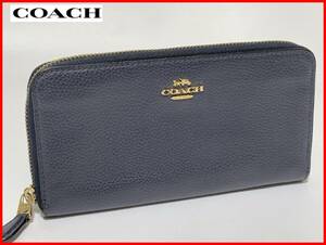 即決 COACH コーチ ラウンドファスナ 二つ折り ブルー ウォレット レディース メンズ K5