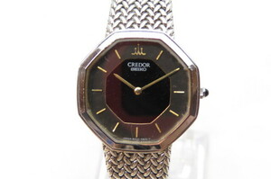 1円～【動作品】SEIKO CREDOR セイコー クレドール　8420-5660　オクタゴン　レディース　クオーツ　腕時計　文字盤ブラック/グレー　4-9-6