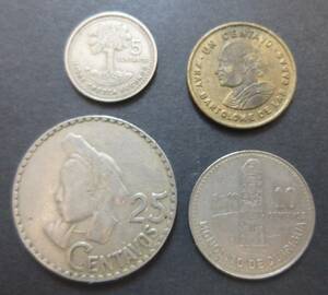 ガテマラ　(Guatemala)　旧貨幣　１９７０年～１９８６年　貨幣　４種・４枚　送料無料