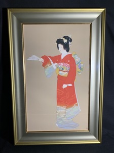 『上村松園 序の舞 シルクスクリーン 限定24/300 絵縦72cm × 横44cm　真作保証日芸版画院印 日本画 美人画 額付き』