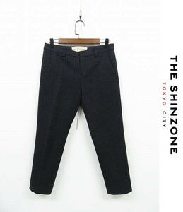 A144/ THE SHINZONE シンゾーン テーパードパンツ クロップドパンツ スラックス ストライプ ストレッチ 36 S 濃紺