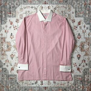 Charvet Clerick Dress Shirt シャルべ コットン 綿 ピンク クレリック カフリンク シャツ ヴィンテージ ビンテージ フランス製 メンズ 90s