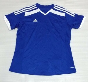 ☆adidas.com アディダス 半袖Tシャツ サイズ(UK20-22/USA) XL ブルー青色ホワイト白メッシュclimacoolスリー ストライプス150g肩幅 約42cm