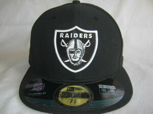 ★中古品 NEW ERA×NFL OAKLAND RAIDERS 59FIFTY CAP ニューエラ×オークランド・レイダース キャップ 帽子 7 3/8 58.7cm 黒 アメフト★