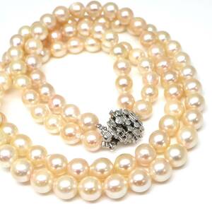 ◆アコヤ本真珠2連ネックレス◆M 約29.8g 約41.5cm 7.0-8.0mm珠 pearl パール jewelry necklace ジュエリー DB0/DC0