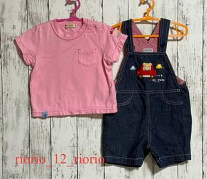 579　MIKIHOUSE　ミキハウス　男の子まとめ売り　胸ポケTシャツ　デニムハーフサロペット　2枚セット　size80