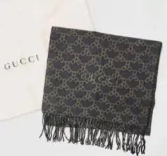 良品 GUCCI グッチ マフラー 総柄 グレー系 ユニセックス