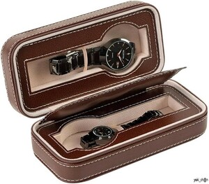 腕時計収納ケース 茶 2本収納 腕時計保管ボックス ウォッチケース レザーケース ウォッチボックス ファスナー式 携帯用 出張 防水 耐衝撃