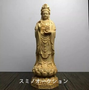 極美品★仏教美術精密細工 木彫仏像 立像観音菩薩 観音像 彫刻 置物 高さ30cm
