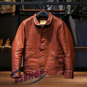 「81SHOP」レザージャケット メンズ アメカジ　バイクジャケット品質の高い　柔らかい羊革　本革　革ジャンＭ～4XL ブラウン