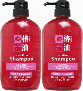 2本 椿油 ノンシリコンシャンプー 600mL　髪と地肌に優しい弱酸性しっとり輝く髪へ、うるおい成分温泉水、保湿成分アルガン＆馬油を配合。