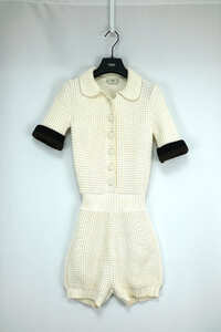 中古 21SS FENDI Knitted Short-sleeve Romper In White フェンディ ニット ジャンプスーツ ホワイト サイズ36