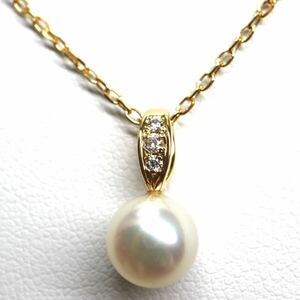 MIKIMOTO(ミキモト)《K18アコヤ本真珠/天然ダイヤモンドネックレス》A 約7.5mm珠 3.0g 約44.5cm pearl necklace diamond jewelry EB0/EB5