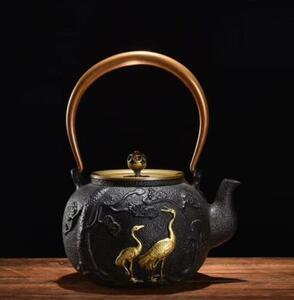 美品登場☆新入荷☆茶壺☆手彫り鉄壺 鉄やかん 鉄分補給 未塗装鉄器 茶道具