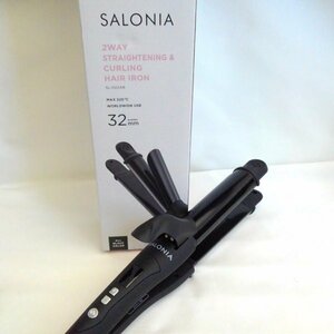 SALONIA サロニア 2WAY ストレート＆カールヘアアイロン オールブラック 32ｍｍ SL-002AB MAX220℃【PSEマークあり】【訳あり】38 00191