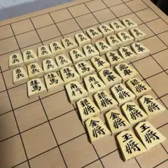 将棋　黄楊彫駒　在銘　将棋盤付き