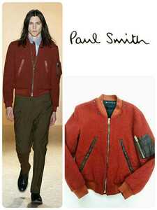 即完売 13AW Paul Smith ポールスミスメインライン 高級ジャガードウールレザートリム MA-1 ボンバージャケット M 美品 コレクション