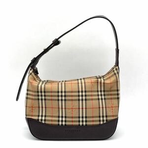 1円 Burberrys BURBERRY バーバリー ノバチェック シャドーホース ブラウン ワンショルダー ハンドバッグ バニティバッグ