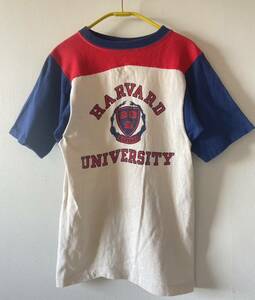 極美品◎70s Championチャンピオン 切り替えトリコロール 染み込みHARVARD Tシャツ バータグ ビンテージ S◎