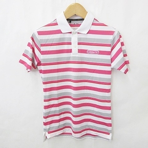 アディダス adidas GOLF ポロシャツ ゴルフ 半袖 ロゴ ボーダー 白 ピンク グレー ホワイト S メンズ