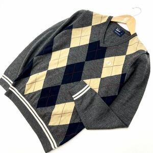 フレッドペリー ☆ FRED PERRY メリノウール アーガイルチェック Vネック ニット セーター S プレッピー アメカジ アイビー 古着MIX■BA174