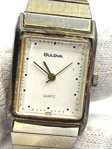 【稼働〇　難有り】BULOVA ブローバ　クォーツ腕時計　白文字盤　スクエア　レディース　ケース幅1.8
