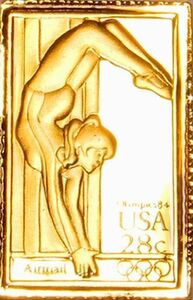 11 ロサンゼルスオリンピック アメリカ ロス五輪 体操 切手 国際郵便 限定版 純金張り 24KTゴールド 純銀製 アート メダル コイン プレート