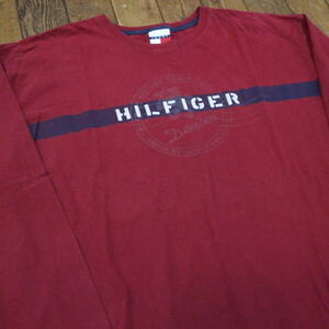 90s TOMMY HILFIGER JEANS ロンT XXL レッド 両面 ロゴ 長袖 Tシャツ トミー ヒルフィガー ジーンズ