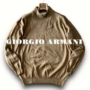 D06 美品 定価14万 春ニット Lサイズ『ジョルジオアルマーニ GIORGIO ARMANI』ワンポイント 筆記体ロゴ ニット セーター キャメルブラウン