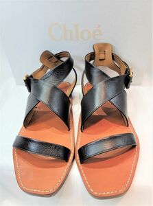 【新品】クロエ　Chloe オールドファッション　レザー　フラット　サンダル　36ハーフ　黒　CH19S CH32136A