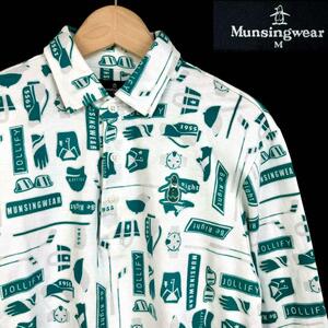 即決★サイズM★Munsingwear★ 日本製 長袖ポロシャツ 総柄 ゴルフウェア ペンギン マンシングウェア メンズ T-2616 古着公園