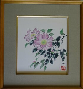 ・作者：金子華春・画題：山茶花・技法：色紙絵（手描き）NO-6-1-8.8