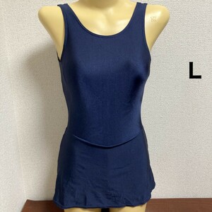 C571ストレッチ♪1円スタート！光沢ネイビーのスカートタイプ女子スク水♪アンダーやコレクションや撮影会にも♪サイズL