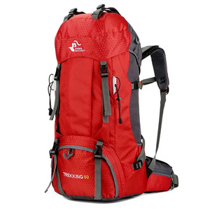 防水ハイキングバッグ 60lハイキングバッグ 屋外トレッキングバッグ 旅行用ナイロンスポーツバッグ レインカバー付き