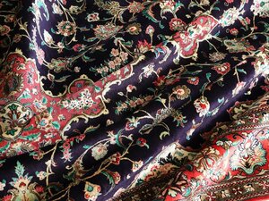 魁◆最高級ペルシャ絨毯 本物保証 イラン マラゲ産 手織りシルク100% 81万ノット 大判 202×299㎝ メダリオン